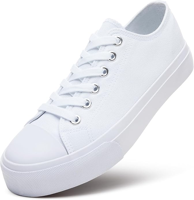 Low Top Canvas Shoes,Lace up Canvas Sneakers,Casual White Tennis Walking Shoes