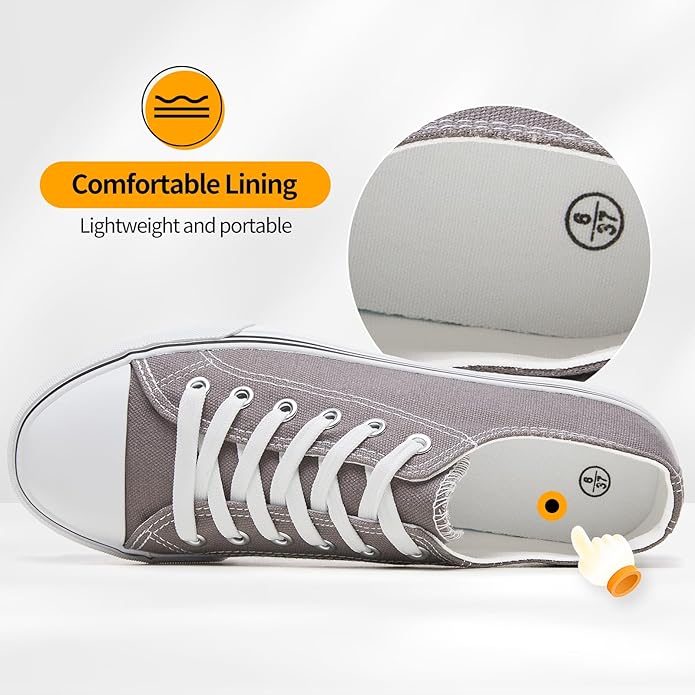 Low Top Canvas Shoes,Lace up Canvas Sneakers,Casual White Tennis Walking Shoes