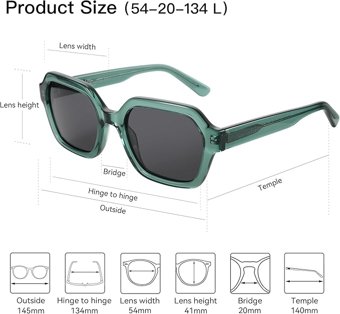 Retro Polarized Hexagon Sunglasses for Women Classic Vintage Rectangle Sun Glasses Acetate Shades UV400 Protection
