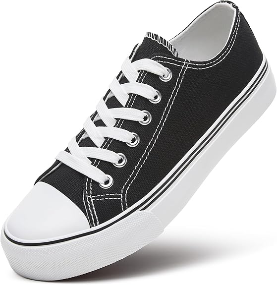 Low Top Canvas Shoes,Lace up Canvas Sneakers,Casual White Tennis Walking Shoes