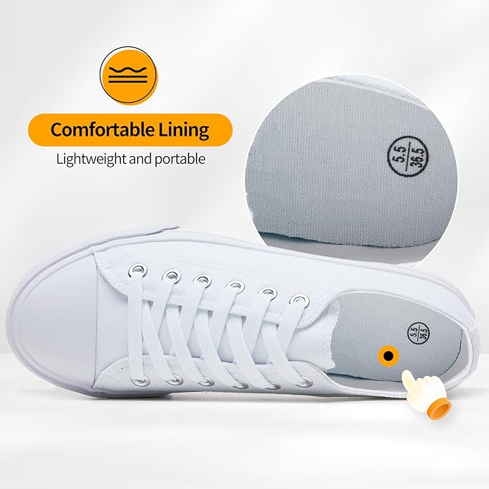 Low Top Canvas Shoes,Lace up Canvas Sneakers,Casual White Tennis Walking Shoes