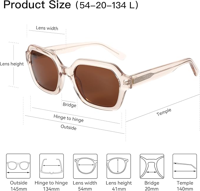 Retro Polarized Hexagon Sunglasses for Women Classic Vintage Rectangle Sun Glasses Acetate Shades UV400 Protection