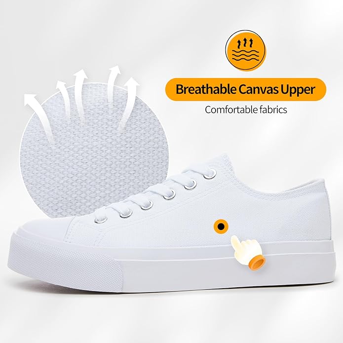 Low Top Canvas Shoes,Lace up Canvas Sneakers,Casual White Tennis Walking Shoes