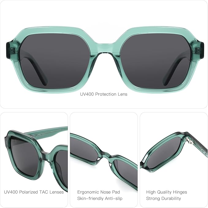 Retro Polarized Hexagon Sunglasses for Women Classic Vintage Rectangle Sun Glasses Acetate Shades UV400 Protection