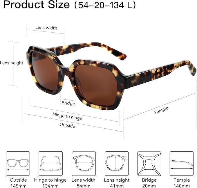 Retro Polarized Hexagon Sunglasses for Women Classic Vintage Rectangle Sun Glasses Acetate Shades UV400 Protection