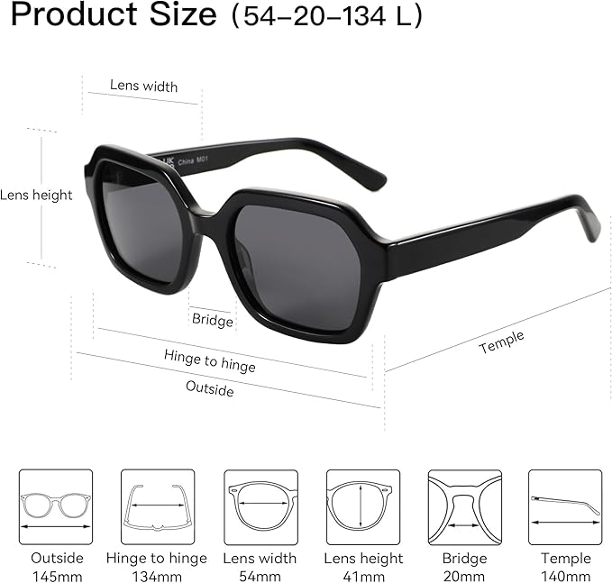 Retro Polarized Hexagon Sunglasses for Women Classic Vintage Rectangle Sun Glasses Acetate Shades UV400 Protection