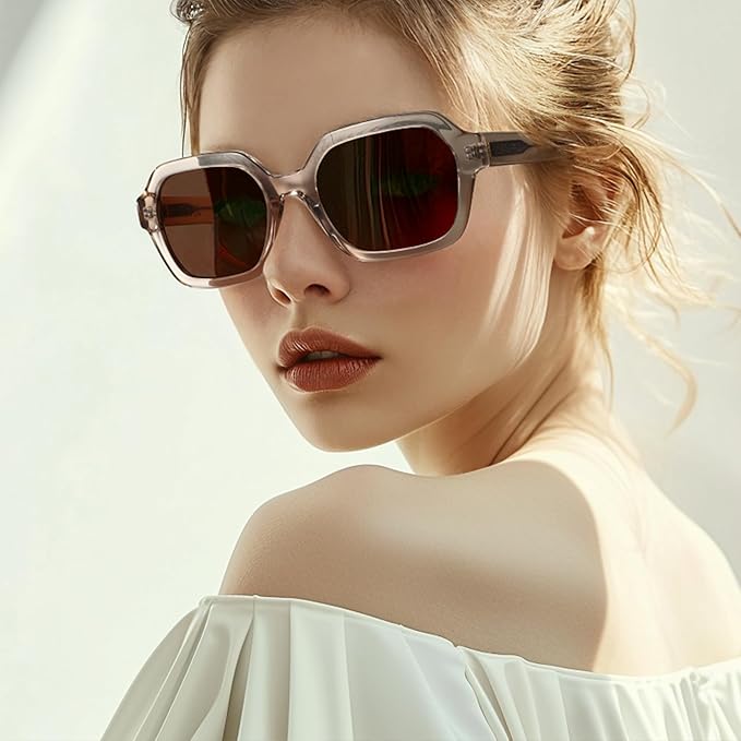 Retro Polarized Hexagon Sunglasses for Women Classic Vintage Rectangle Sun Glasses Acetate Shades UV400 Protection