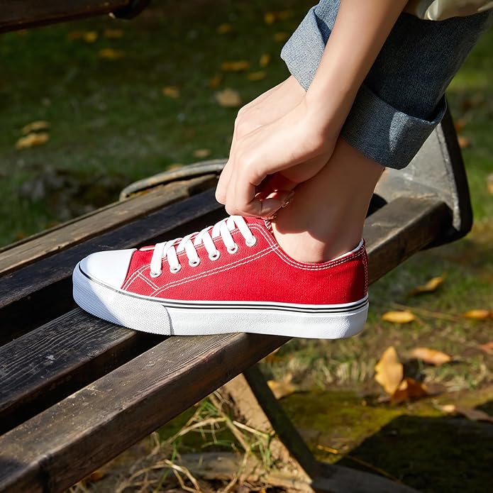 Low Top Canvas Shoes,Lace up Canvas Sneakers,Casual White Tennis Walking Shoes