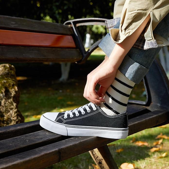 Low Top Canvas Shoes,Lace up Canvas Sneakers,Casual White Tennis Walking Shoes