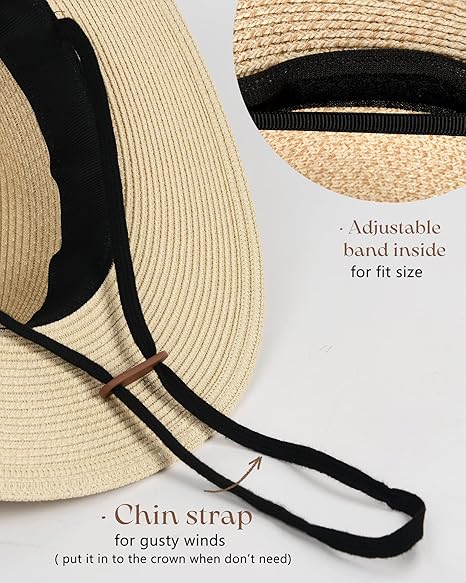 Womens Mens Wide Brim Straw Panama Hat Fedora Summer Beach Sun Hats UPF Straw Hat for Women
