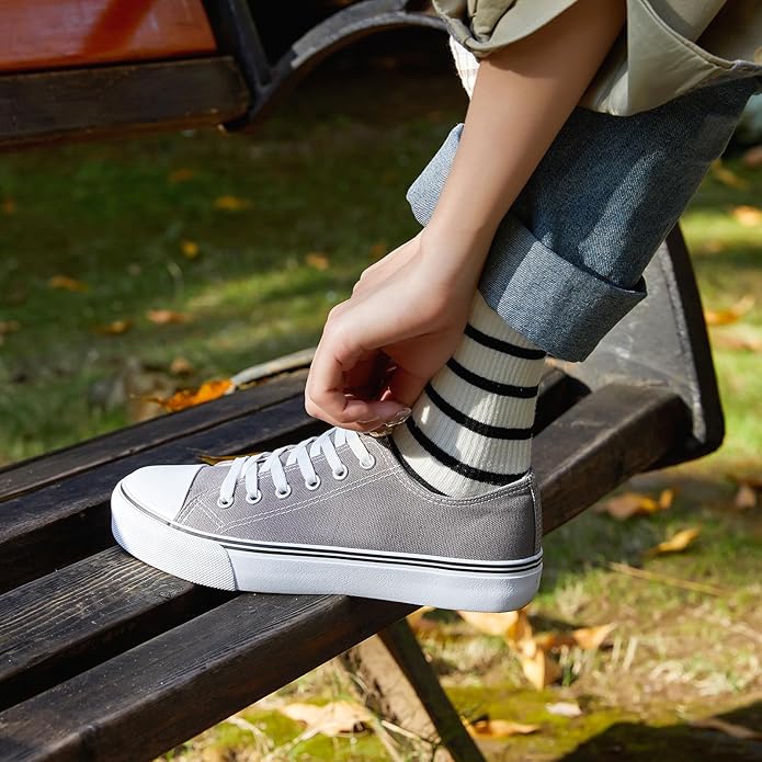 Low Top Canvas Shoes,Lace up Canvas Sneakers,Casual White Tennis Walking Shoes