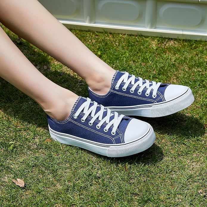 Low Top Canvas Shoes,Lace up Canvas Sneakers,Casual White Tennis Walking Shoes