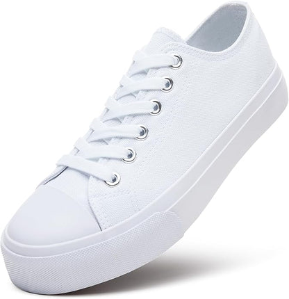 Low Top Canvas Shoes,Lace up Canvas Sneakers,Casual White Tennis Walking Shoes