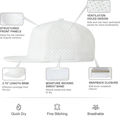 Men Flat Brim Adjustable Performance Hat Snapback Laser Perforated Baseball Cap