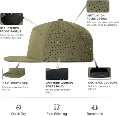 Men Flat Brim Adjustable Performance Hat Snapback Laser Perforated Baseball Cap