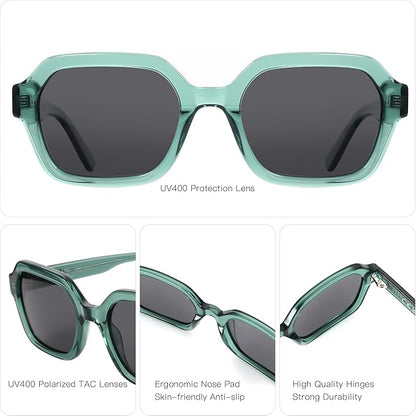 Retro Polarized Hexagon Sunglasses for Women Classic Vintage Rectangle Sun Glasses Acetate Shades UV400 Protection