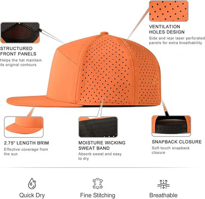 Men Flat Brim Adjustable Performance Hat Snapback Laser Perforated Baseball Cap