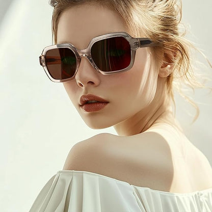 Retro Polarized Hexagon Sunglasses for Women Classic Vintage Rectangle Sun Glasses Acetate Shades UV400 Protection