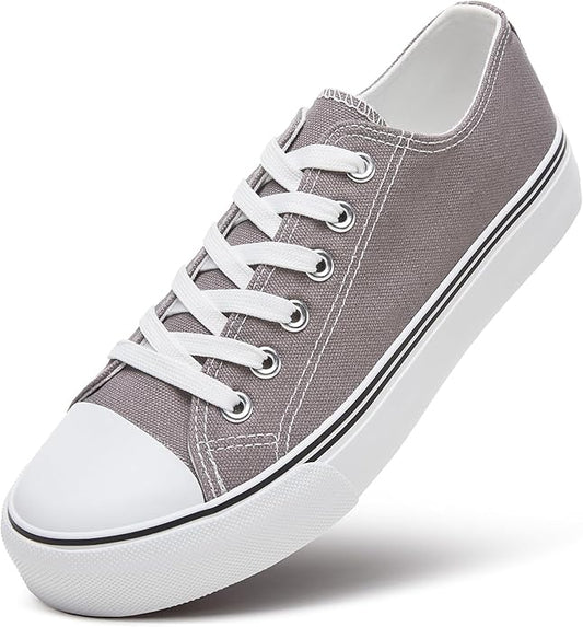 Low Top Canvas Shoes,Lace up Canvas Sneakers,Casual White Tennis Walking Shoes