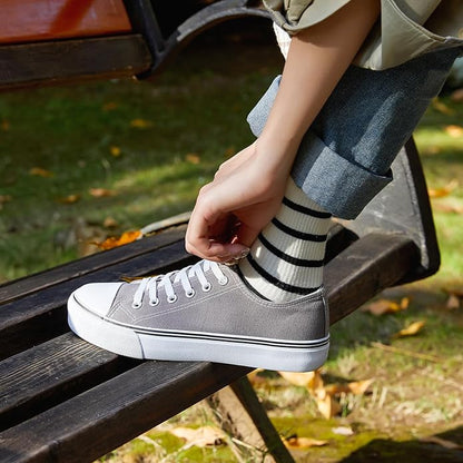 Low Top Canvas Shoes,Lace up Canvas Sneakers,Casual White Tennis Walking Shoes